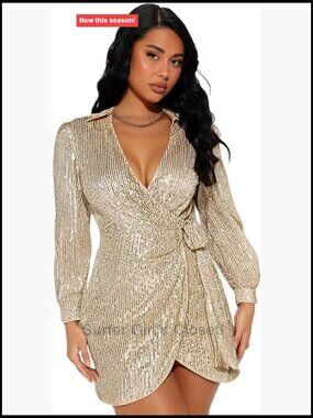 Sequin Sparkly Mini Dress Long Sleeve V Neck Bodycon Party Prom Glitter Dress